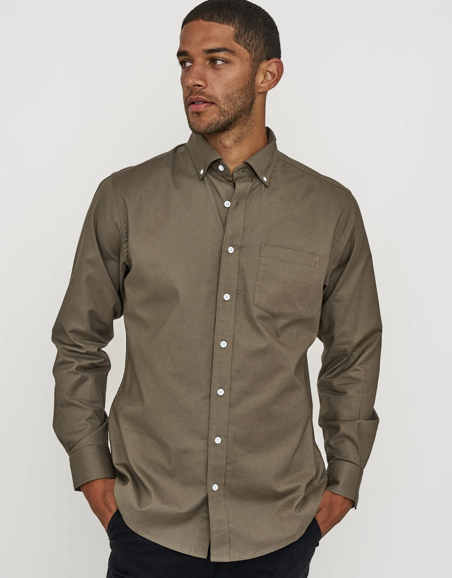 Oxford Stretch Long Sleeve Shirt in Black