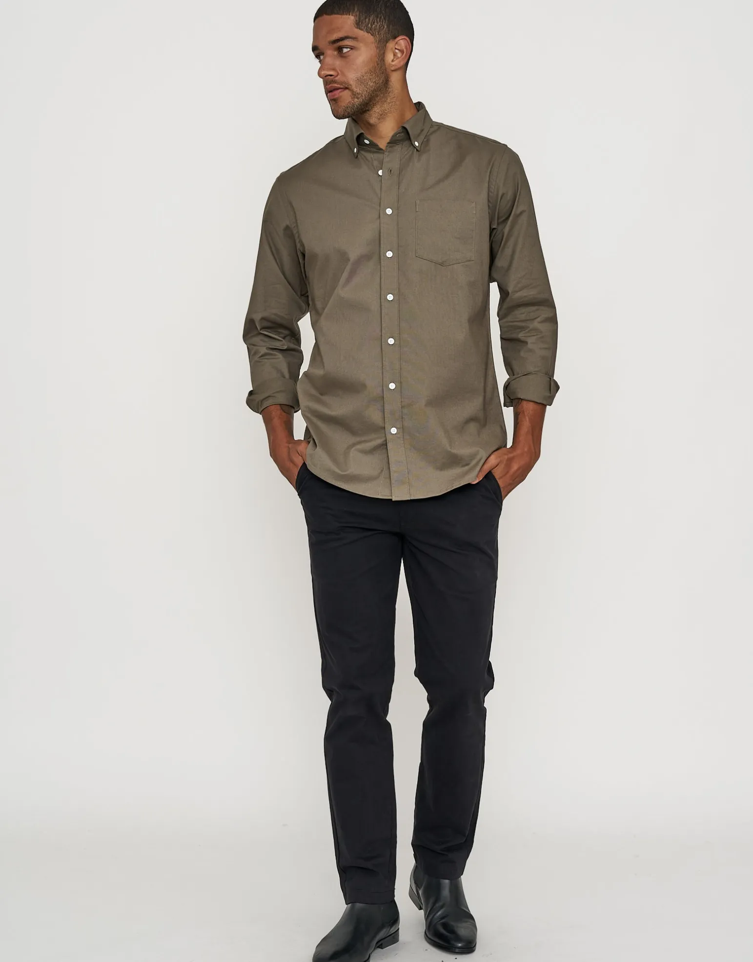 Oxford Stretch Long Sleeve Shirt in Black