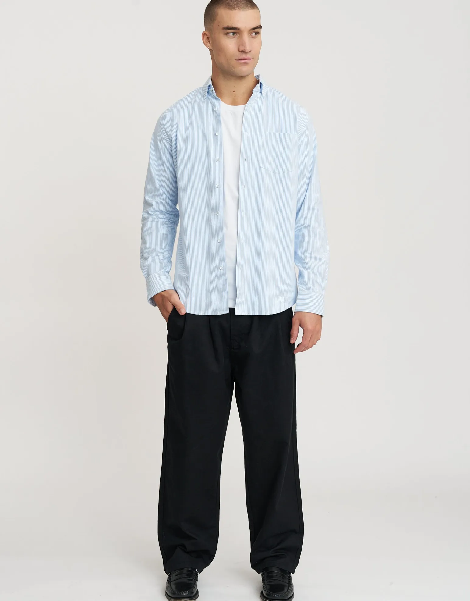 Oxford Stretch Long Sleeve Shirt in Black