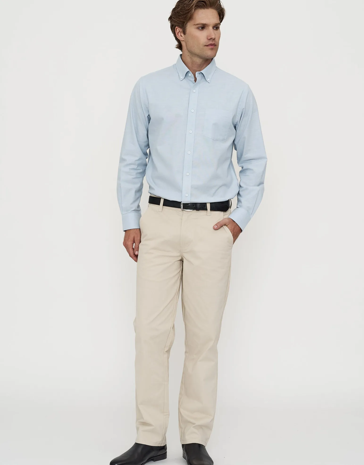 Oxford Stretch Long Sleeve Shirt in Black