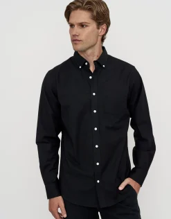 Oxford Stretch Long Sleeve Shirt in Black