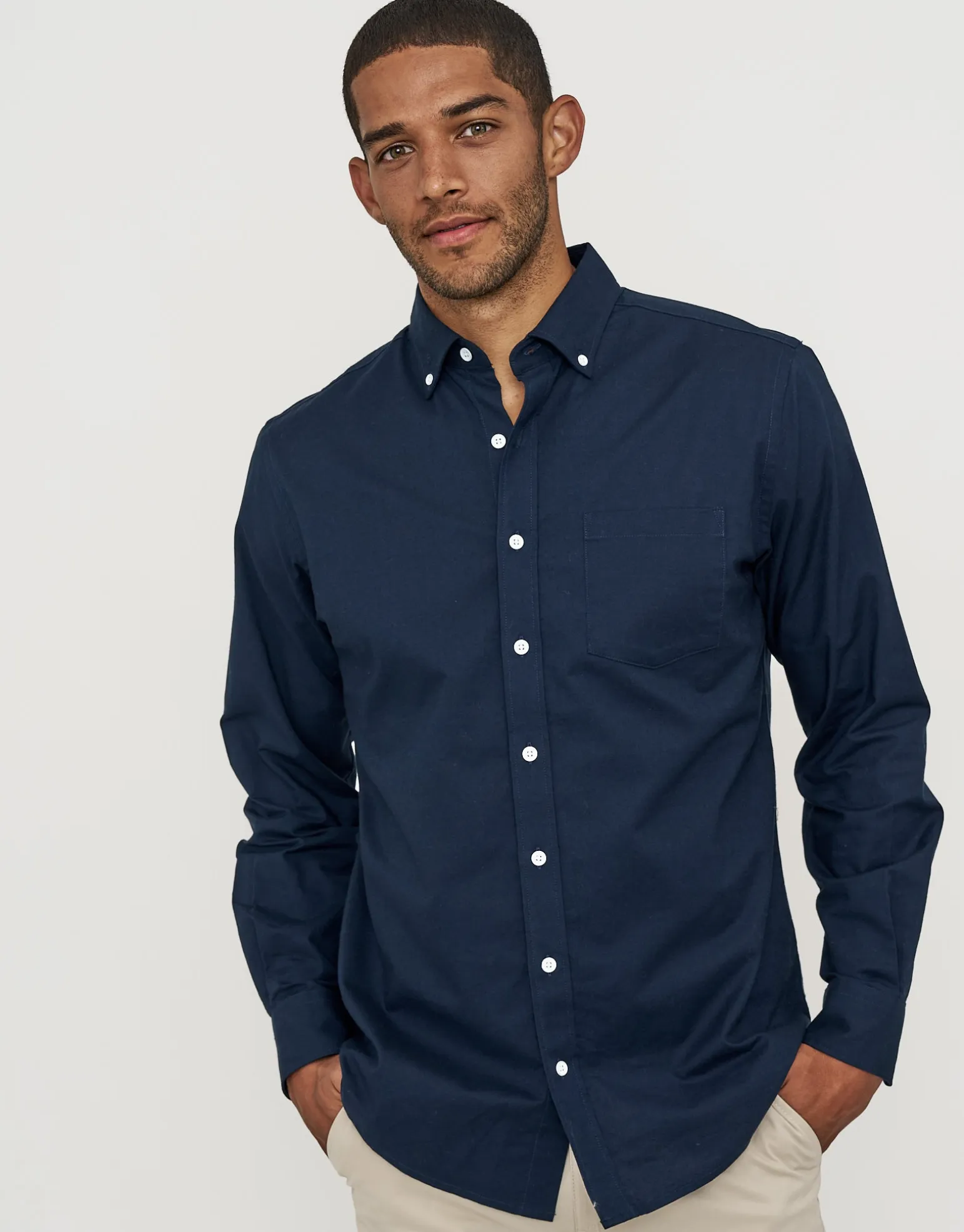 Oxford Stretch Long Sleeve Shirt in Black