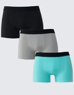 3 Pack Mixed Plain Boxers in Turquoise/silver/bla