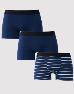 3 Pack Plain & Striped Mixed Trunks in Navy