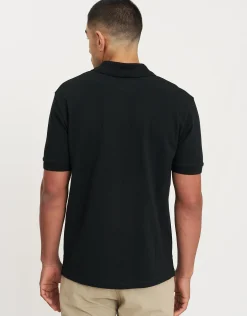 Pique Johnny Collar Short Sleeve Polo in Black