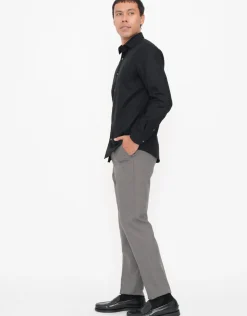 Plain Twill Long Sleeve Dress Shirt in Black