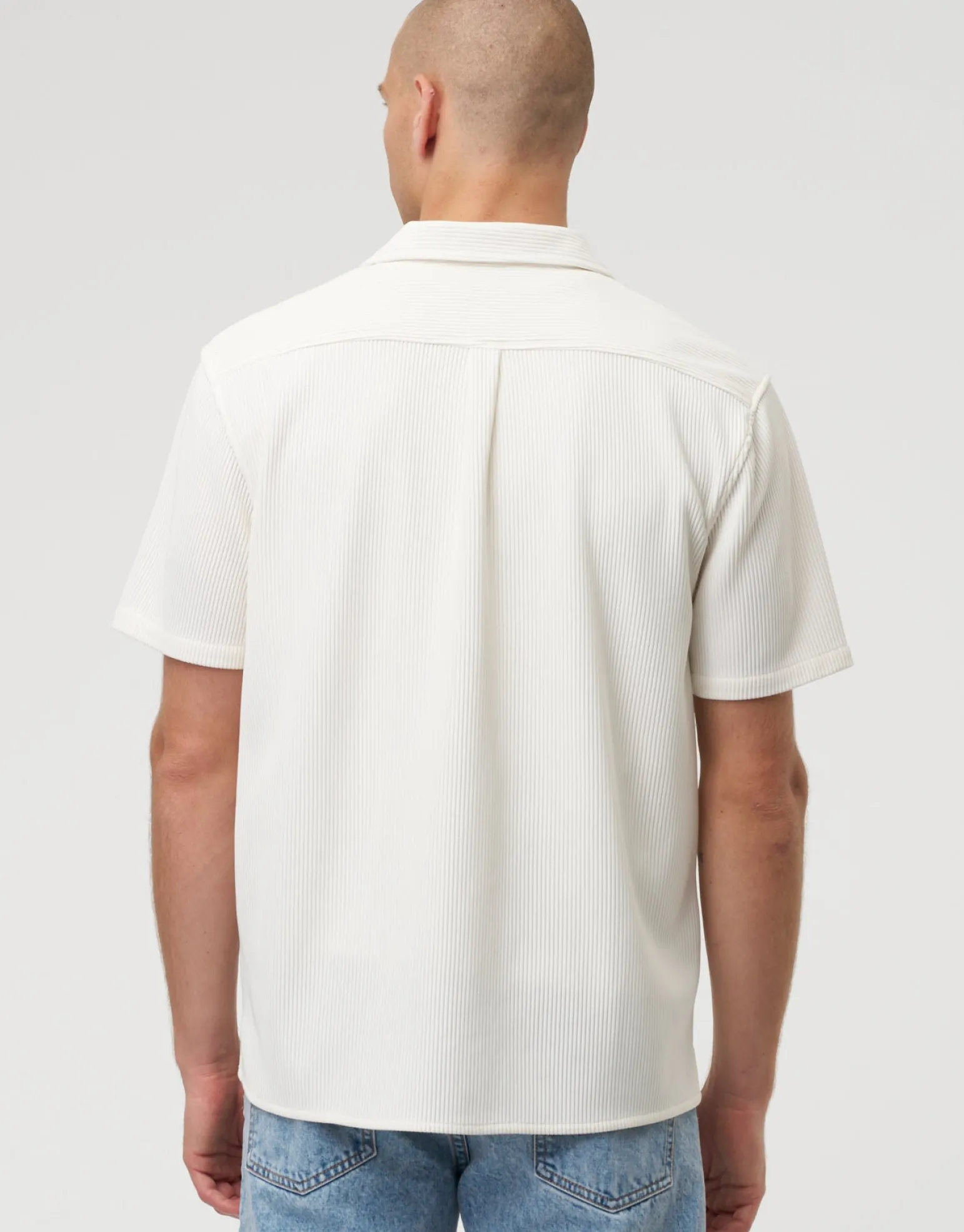 Plisse Pleated Relaxed Short Sleeve Shirt in Off White