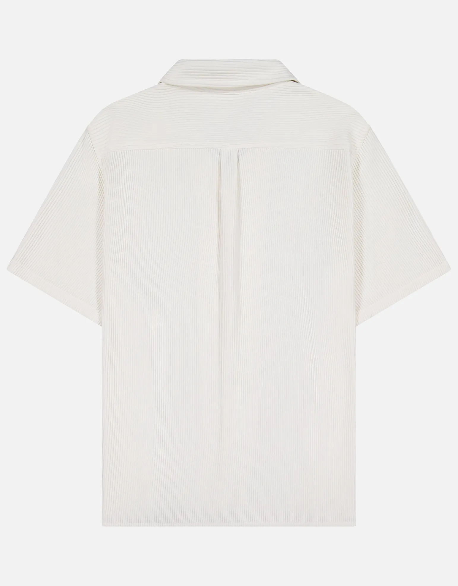 Plisse Pleated Relaxed Short Sleeve Shirt in Off White