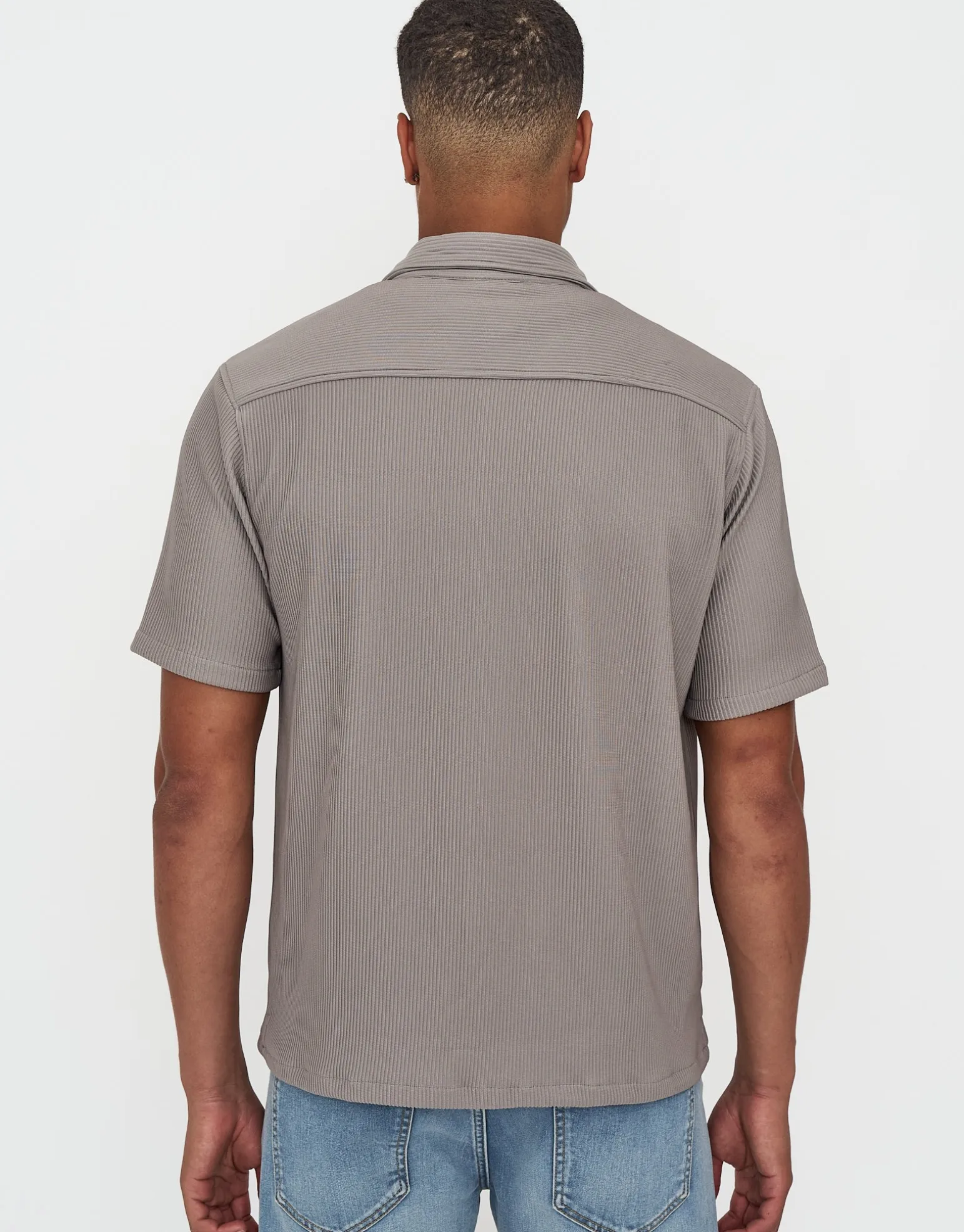 Plisse Pleated Relaxed Short Sleeve Shirt in Off White