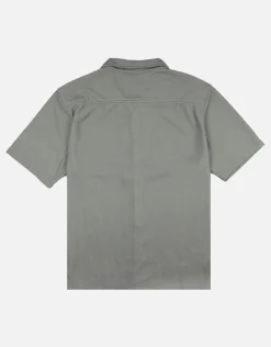 Plisse Pleated Relaxed Short Sleeve Shirt in Off White