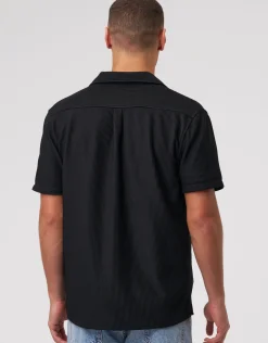 Plisse Pleated Relaxed Short Sleeve Shirt in Off White