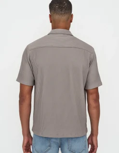 Plisse Pleated Relaxed Short Sleeve Shirt in Black
