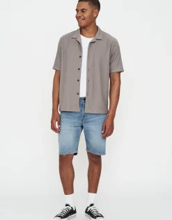 Plisse Pleated Relaxed Short Sleeve Shirt in Black