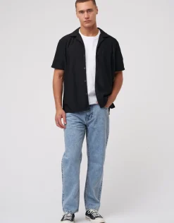 Plisse Pleated Relaxed Short Sleeve Shirt in Dusty Olive