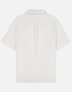 Plisse Pleated Relaxed Short Sleeve Shirt in Dusty Olive