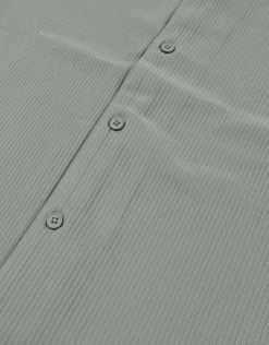 Plisse Pleated Relaxed Short Sleeve Shirt in Dusty Olive