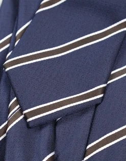 Prep Striped Slim Tie in Navy/brown