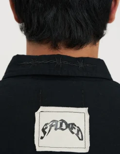 Raw Patch Cropped Short Sleeve Shirt in Black
