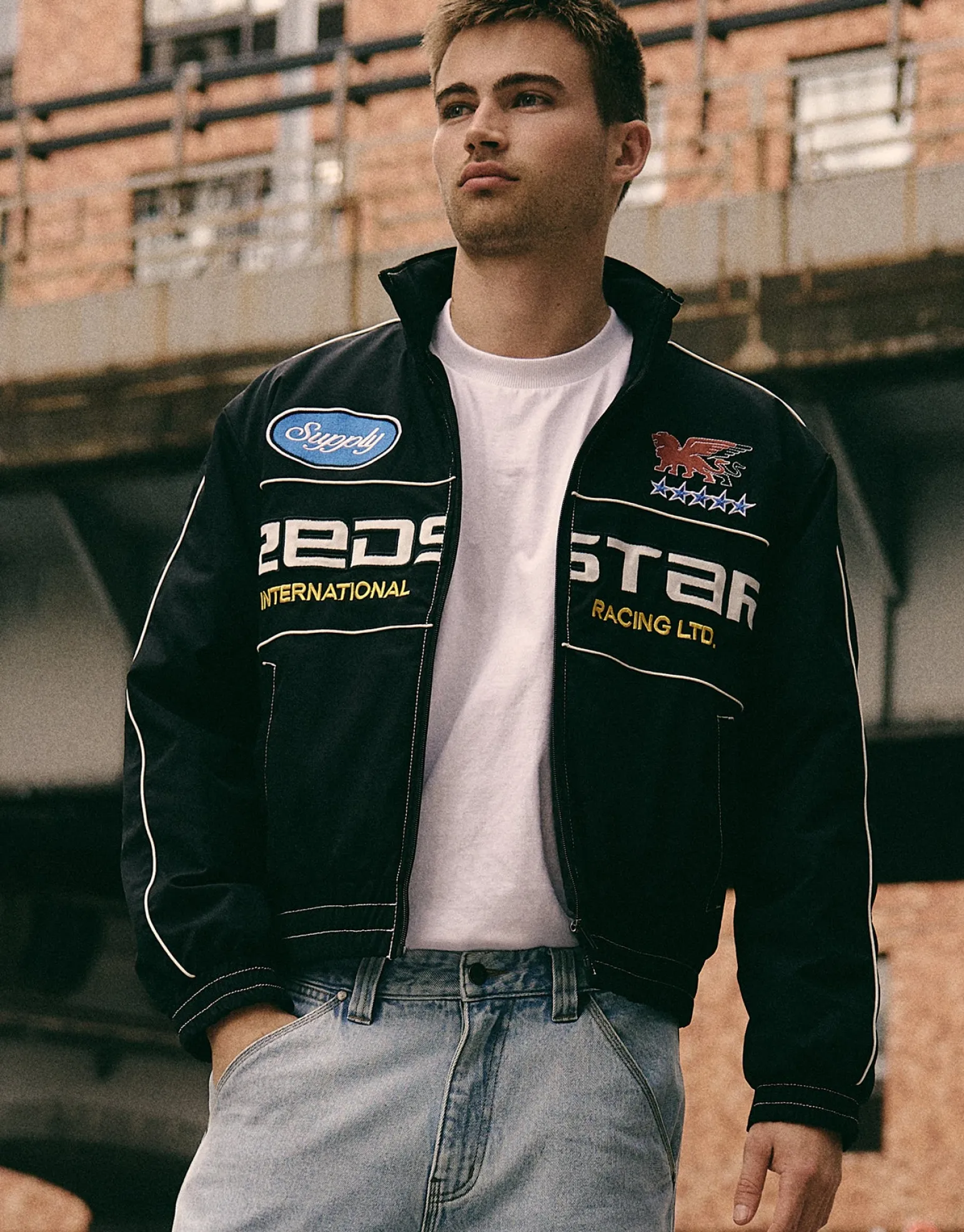 Redstar Cropped Racing Jacket in Black