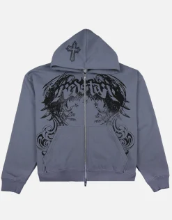 Redstar Oversized Zip Up Hoodie in Storm Grey