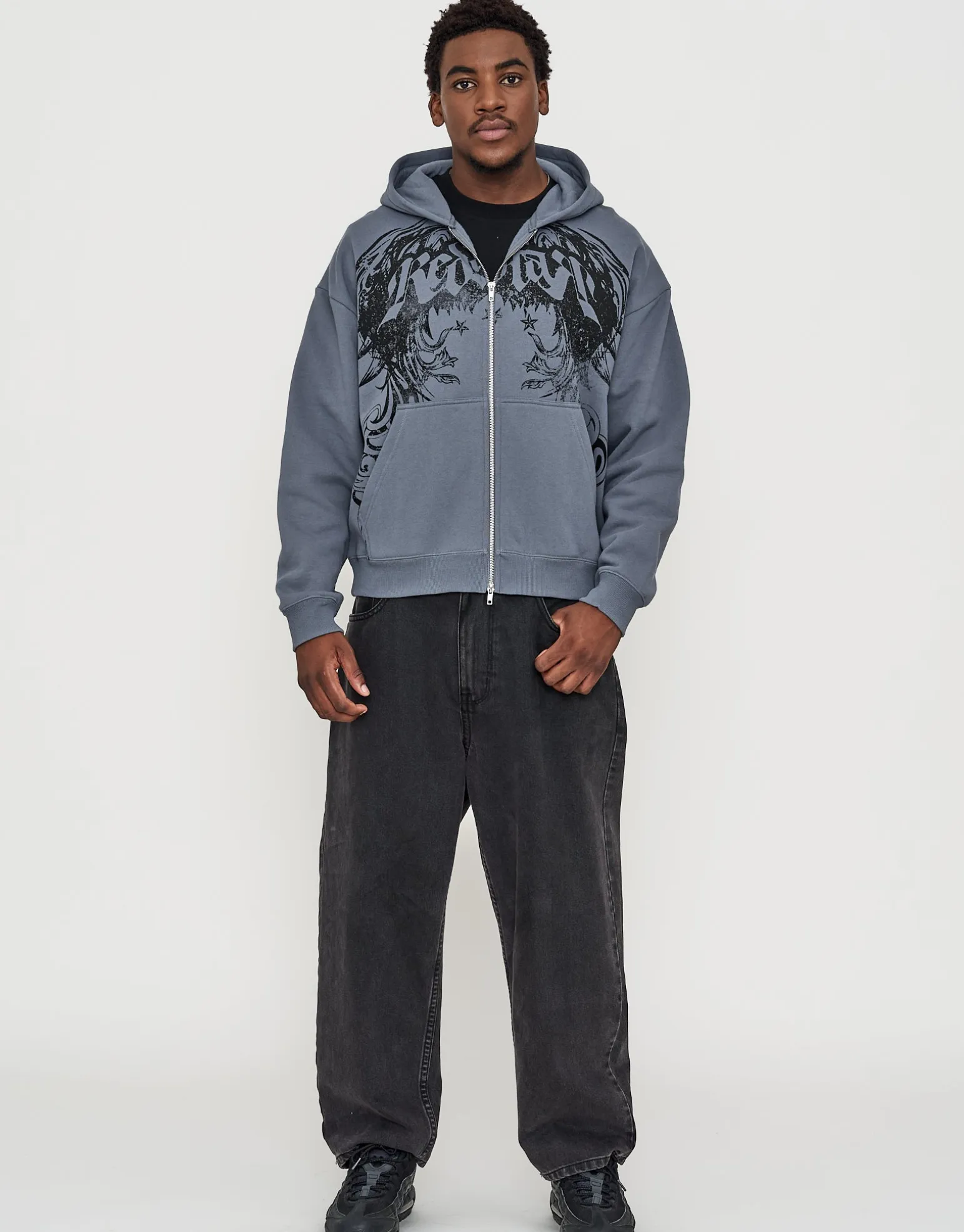 Redstar Oversized Zip Up Hoodie in Storm Grey