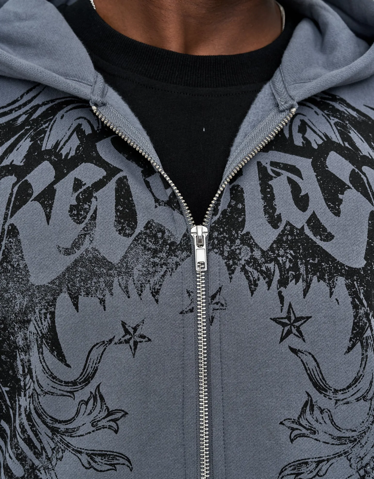 Redstar Oversized Zip Up Hoodie in Storm Grey