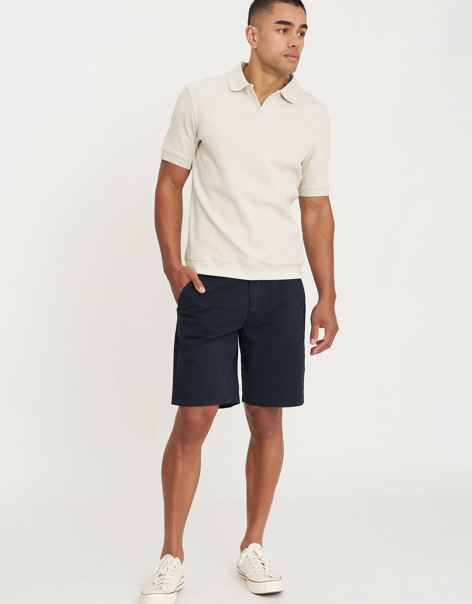 Regular Fit Stretch Chino Shorts in Stone