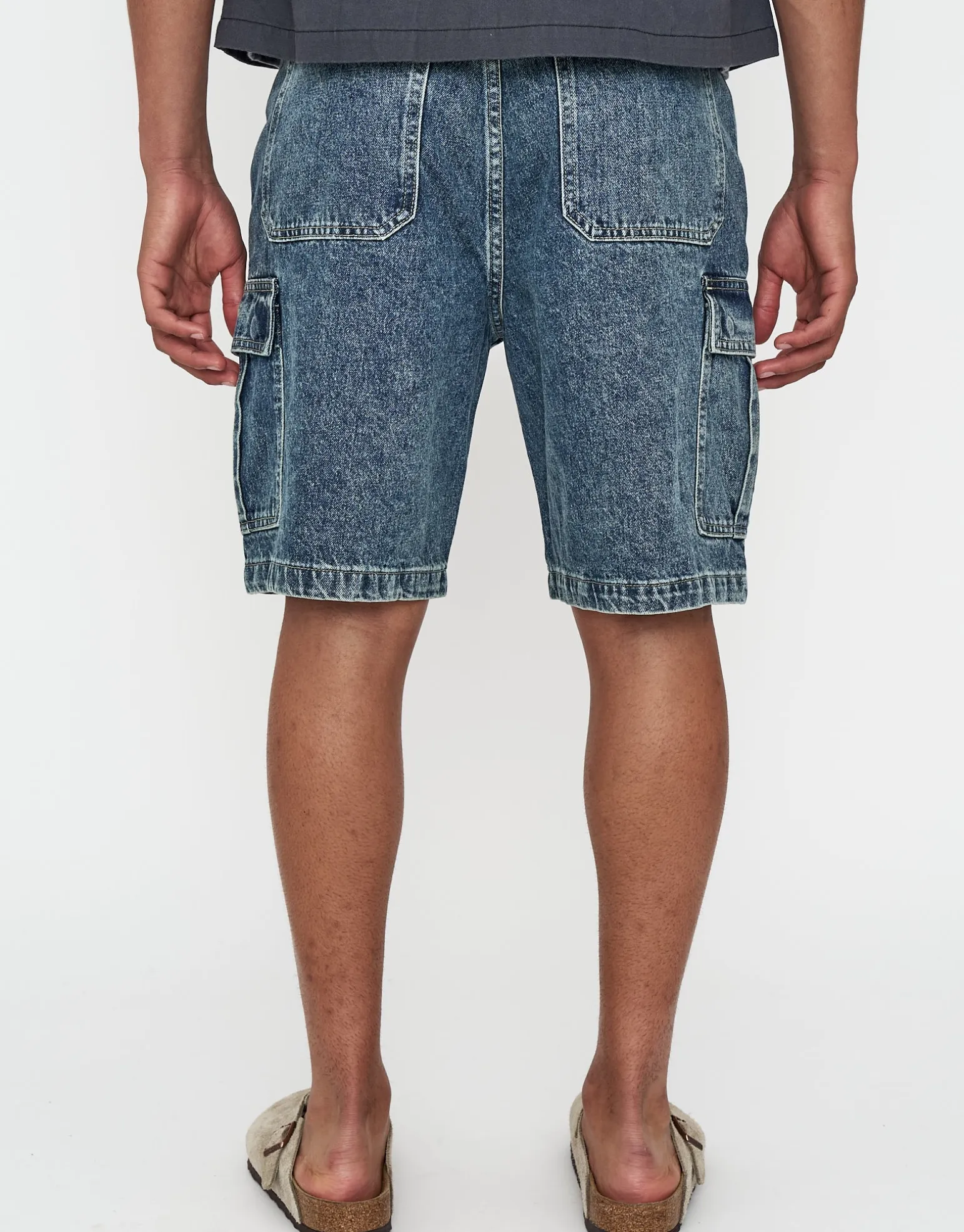 Relaxed Fit Cargo Jorts in Cloud White