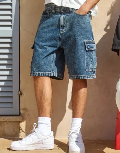 Relaxed Fit Cargo Jorts in Raw Shadow