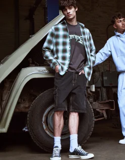 Relaxed Fit Cargo Jorts in Sun Washed Blue