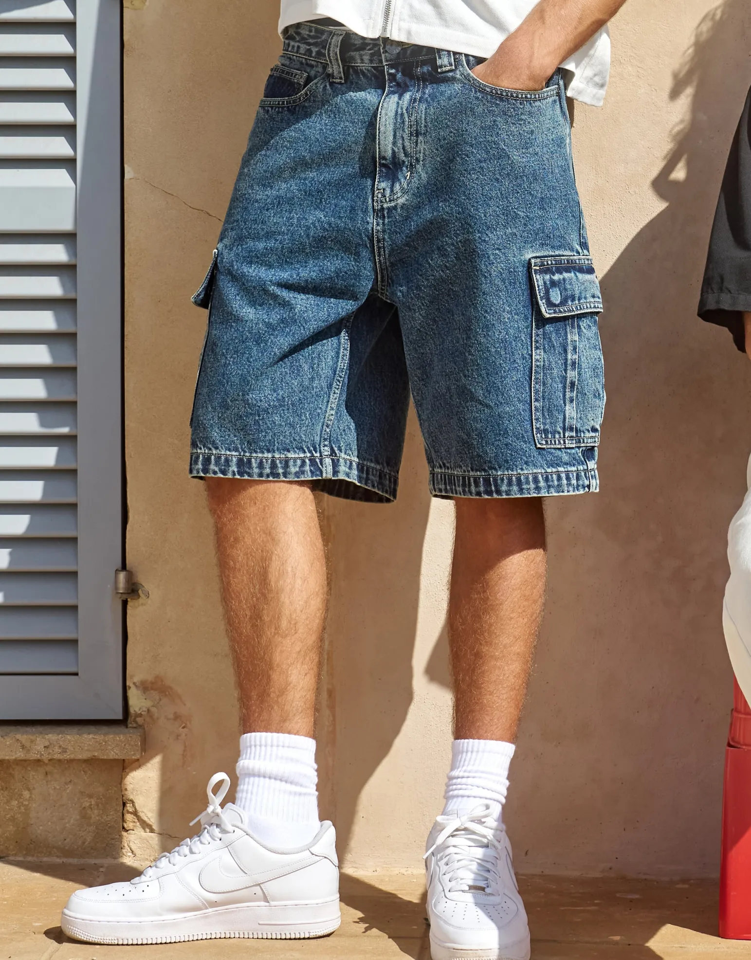 Relaxed Fit Cargo Jorts in Swill Blue