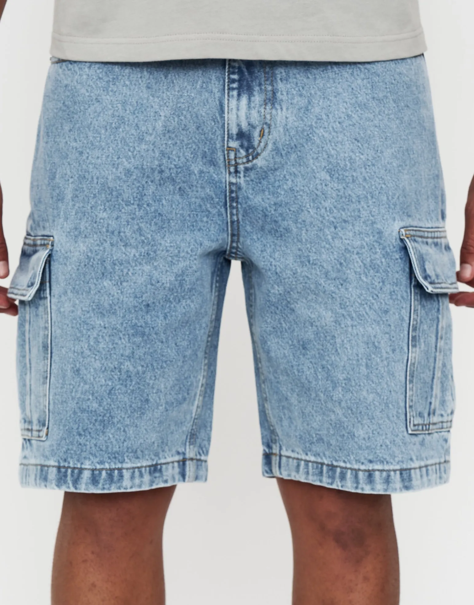 Relaxed Fit Cargo Jorts in Swill Blue