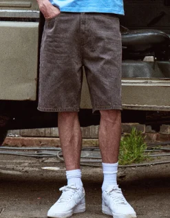 Relaxed Fit Denim Shorts in Faded Brown