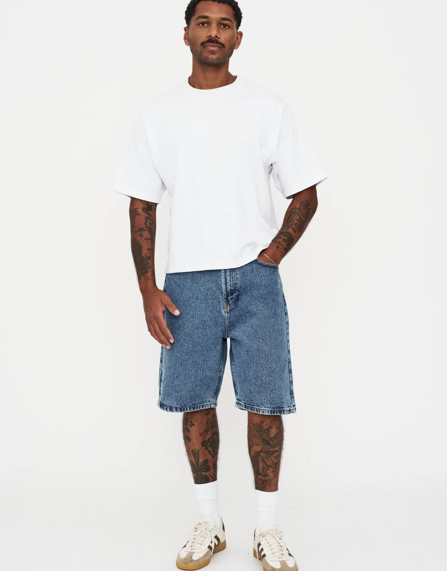 Relaxed Fit Denim Shorts in Vintage Mid Blue