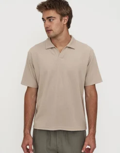Relaxed Open Collar Polo in Ash Grey