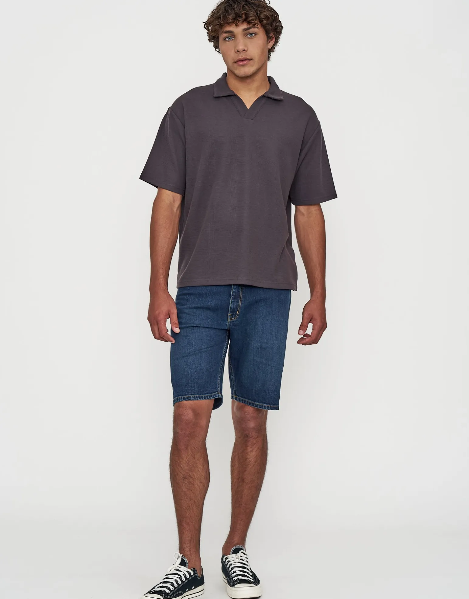 Relaxed Open Collar Polo in Ash Grey