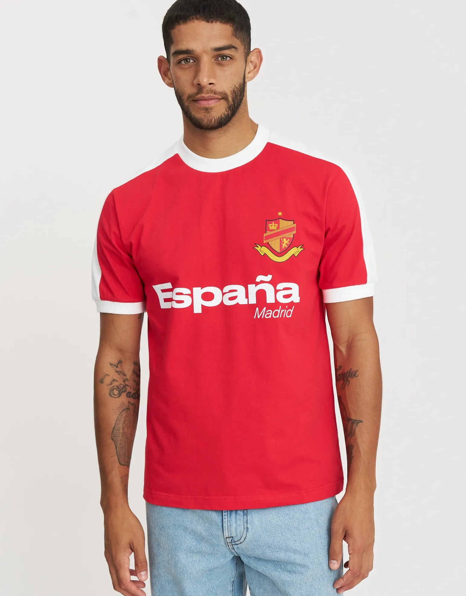 Retro Ringer España Football T Shirt in Lava