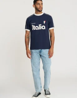 Retro Ringer Italia Football T Shirt in Eclipse