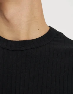 Ribbed Long Sleeve T-Shirt in Black