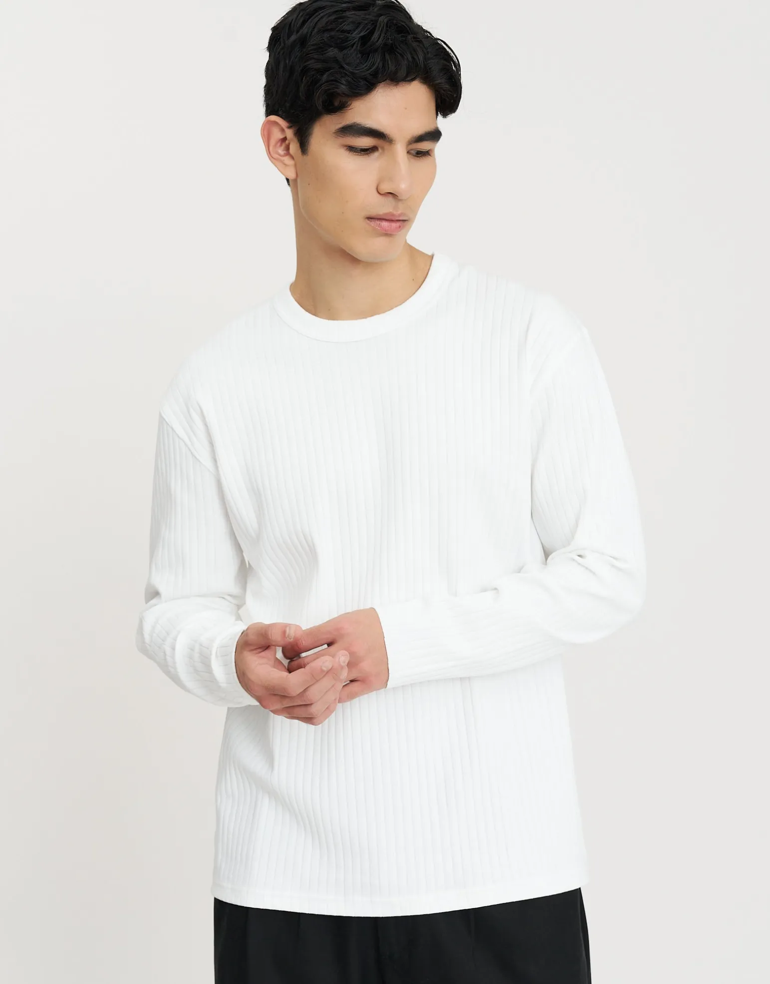 Ribbed Long Sleeve T-Shirt in Optic White