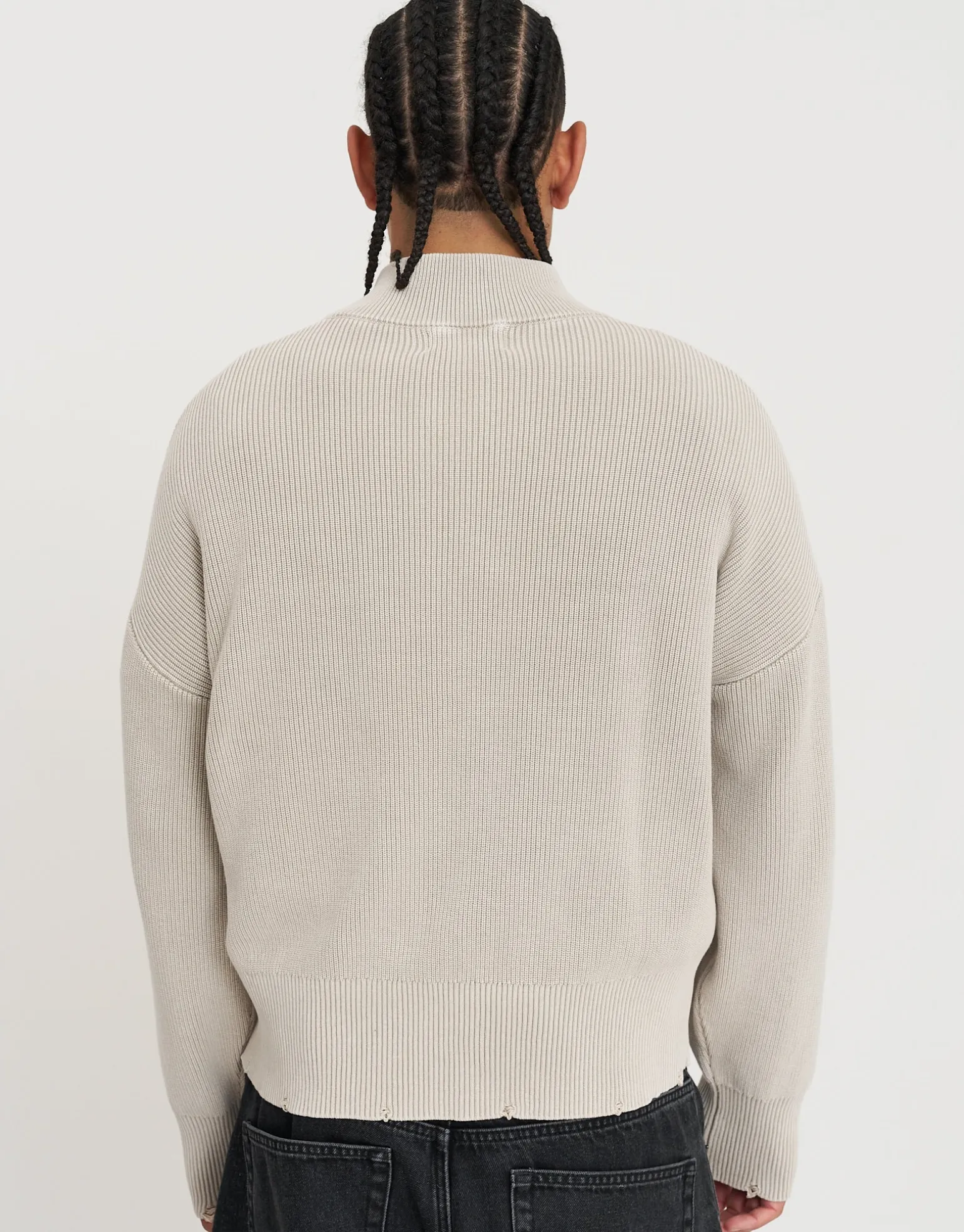 Ribbed Quarter Zip Knit in Stone
