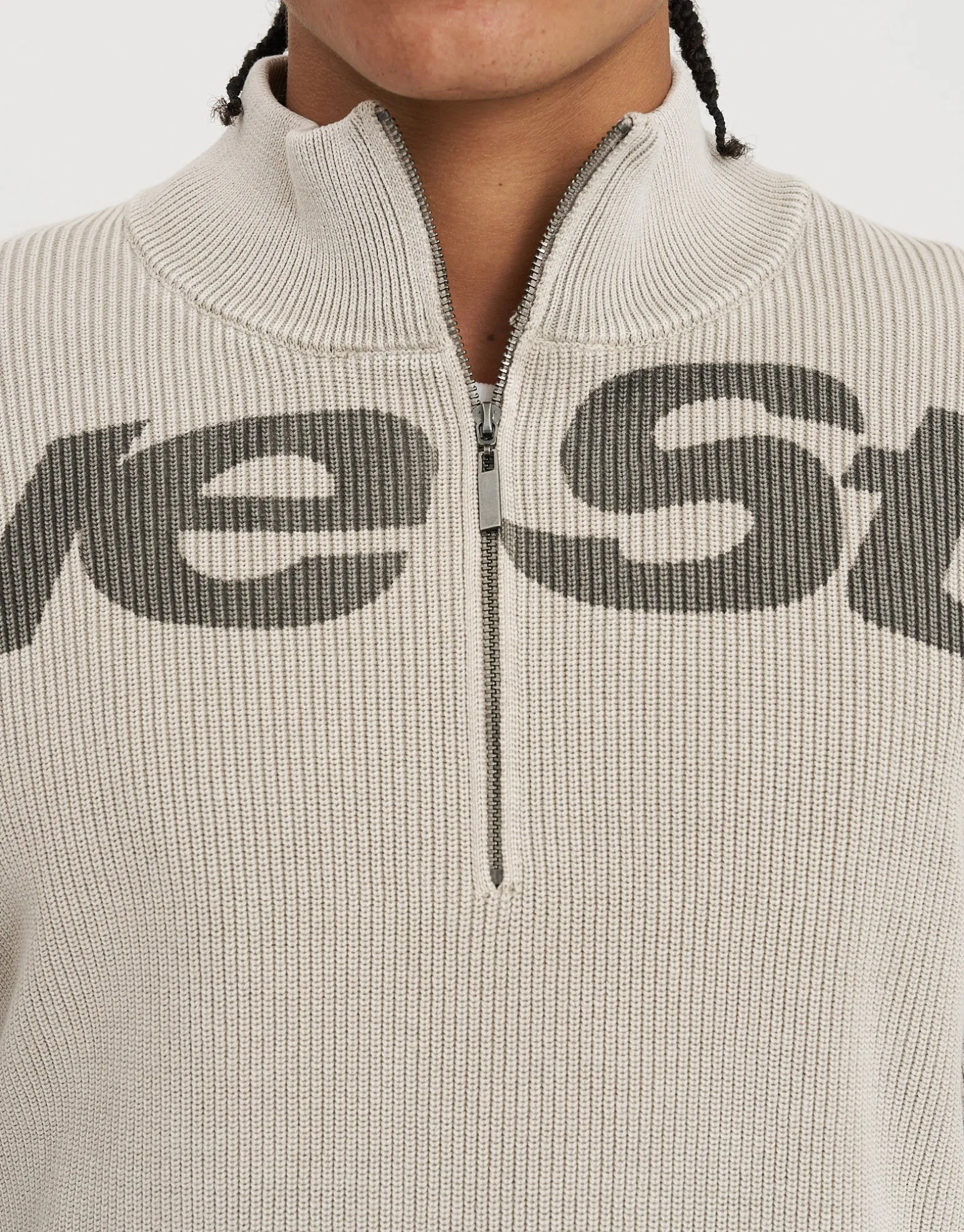Ribbed Quarter Zip Knit in Stone