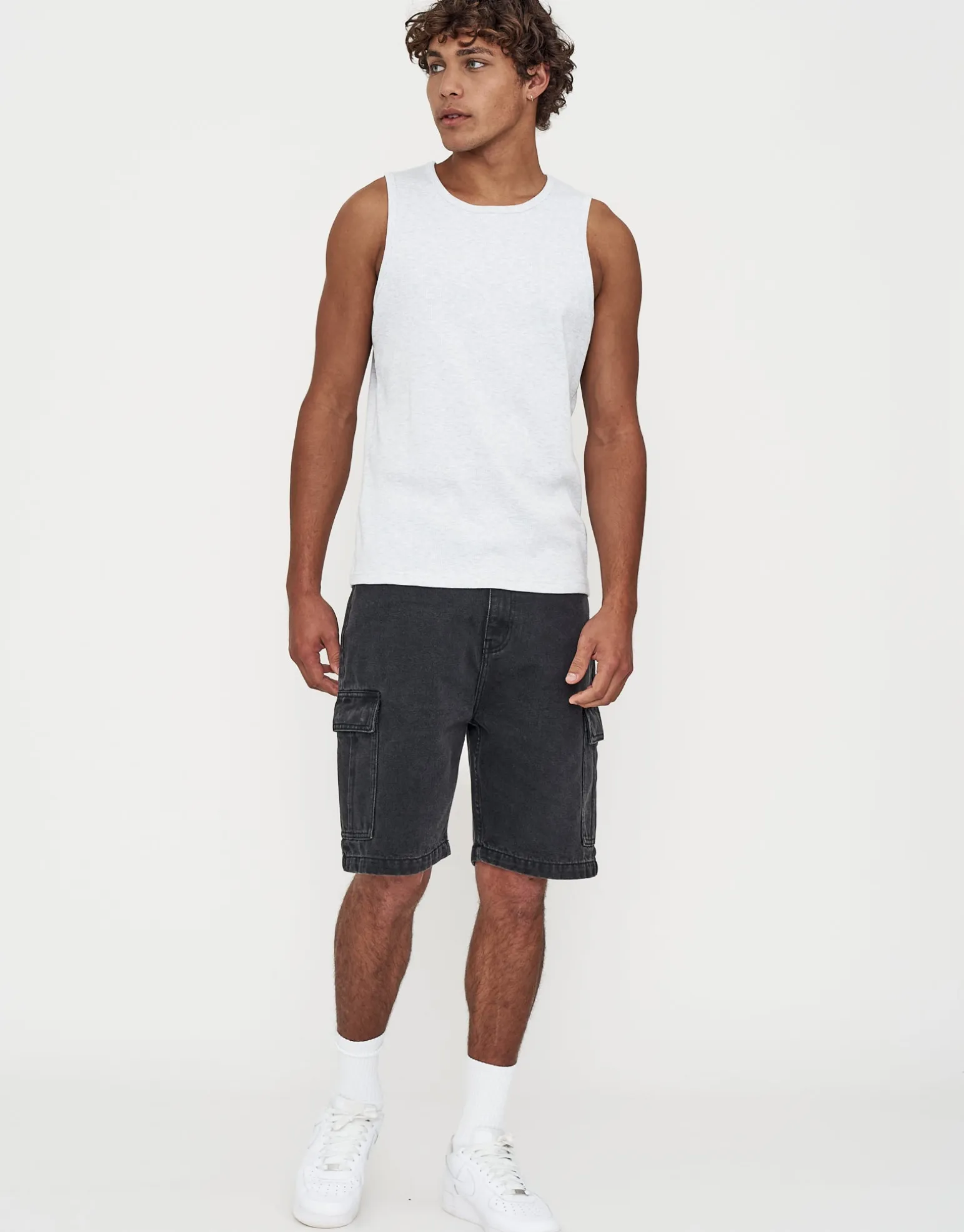 Ribbed Slim Fit Cotton Singlet in Asphalt
