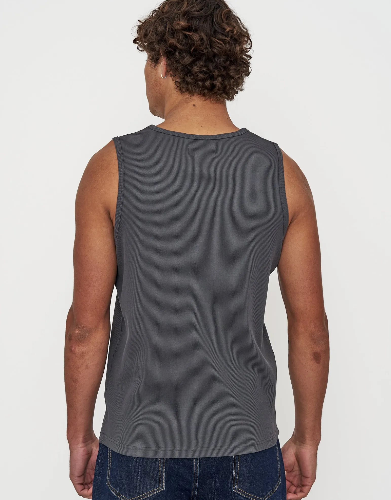 Ribbed Slim Fit Cotton Singlet in Asphalt