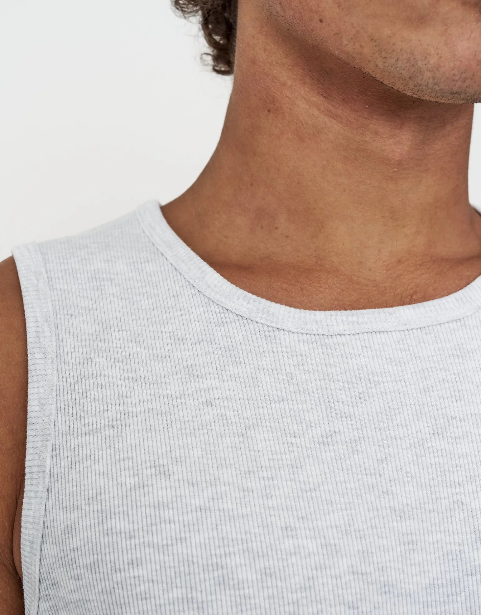 Ribbed Slim Fit Cotton Singlet in Asphalt
