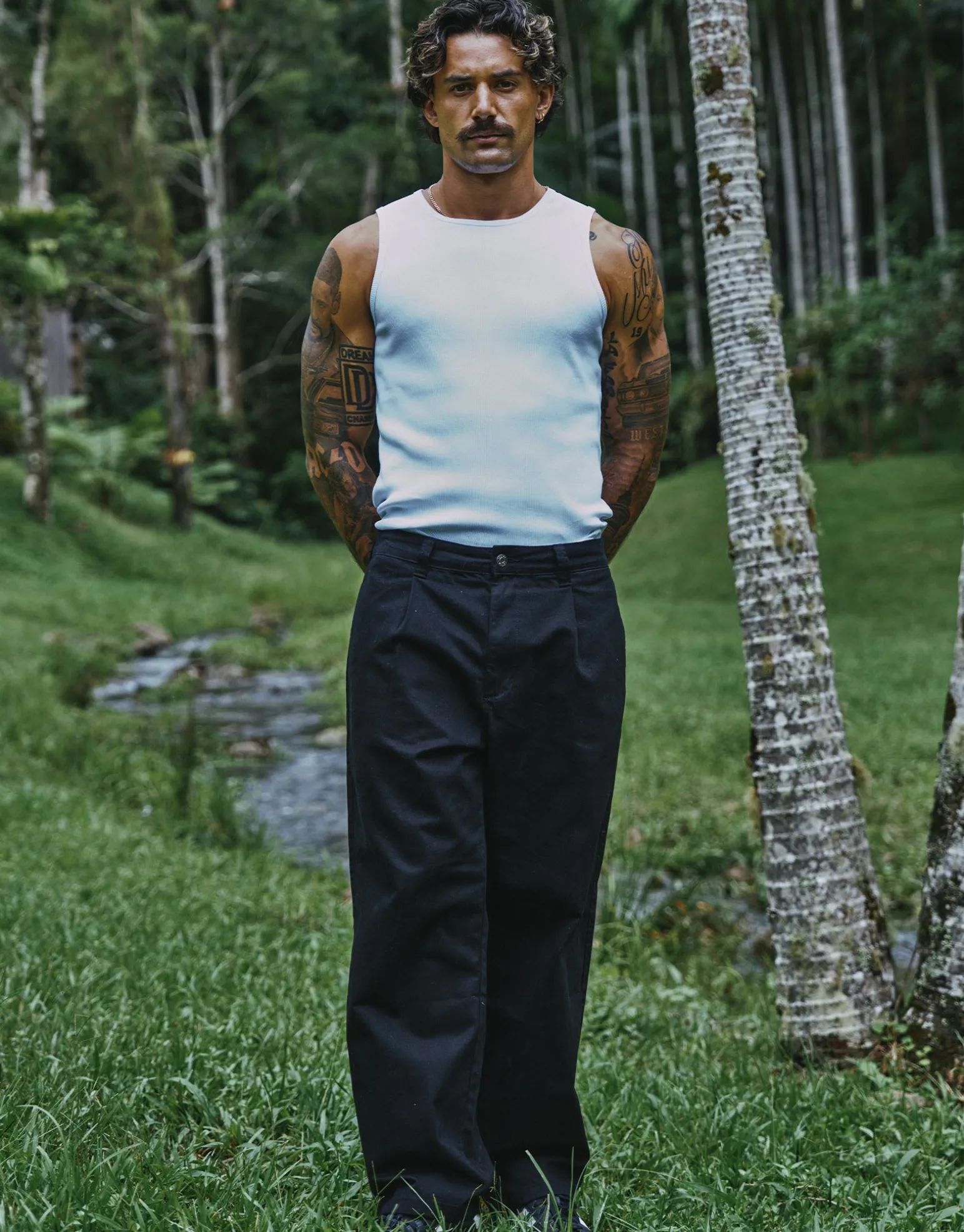 Ribbed Slim Fit Cotton Singlet in Asphalt
