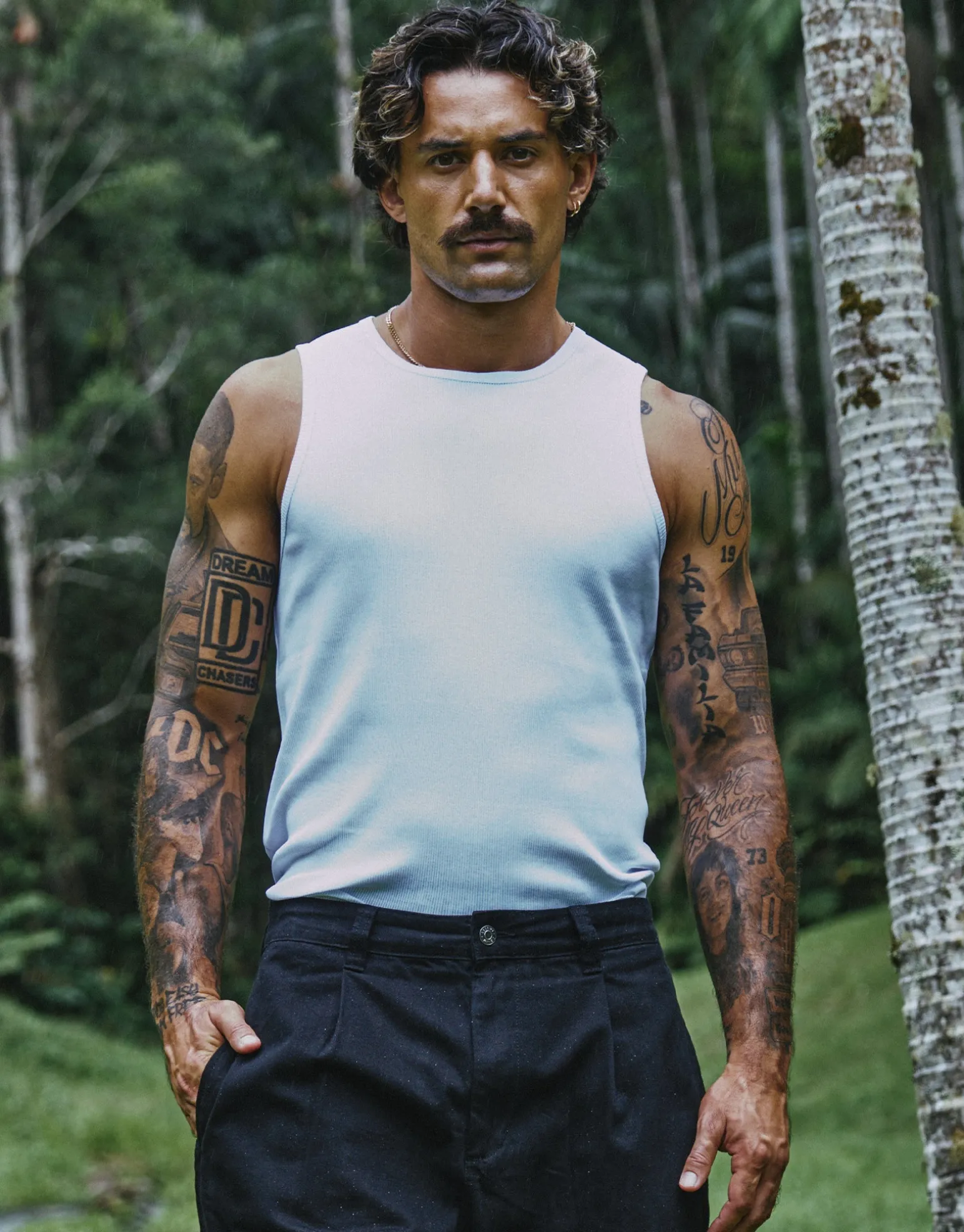 Ribbed Slim Fit Cotton Singlet in Asphalt
