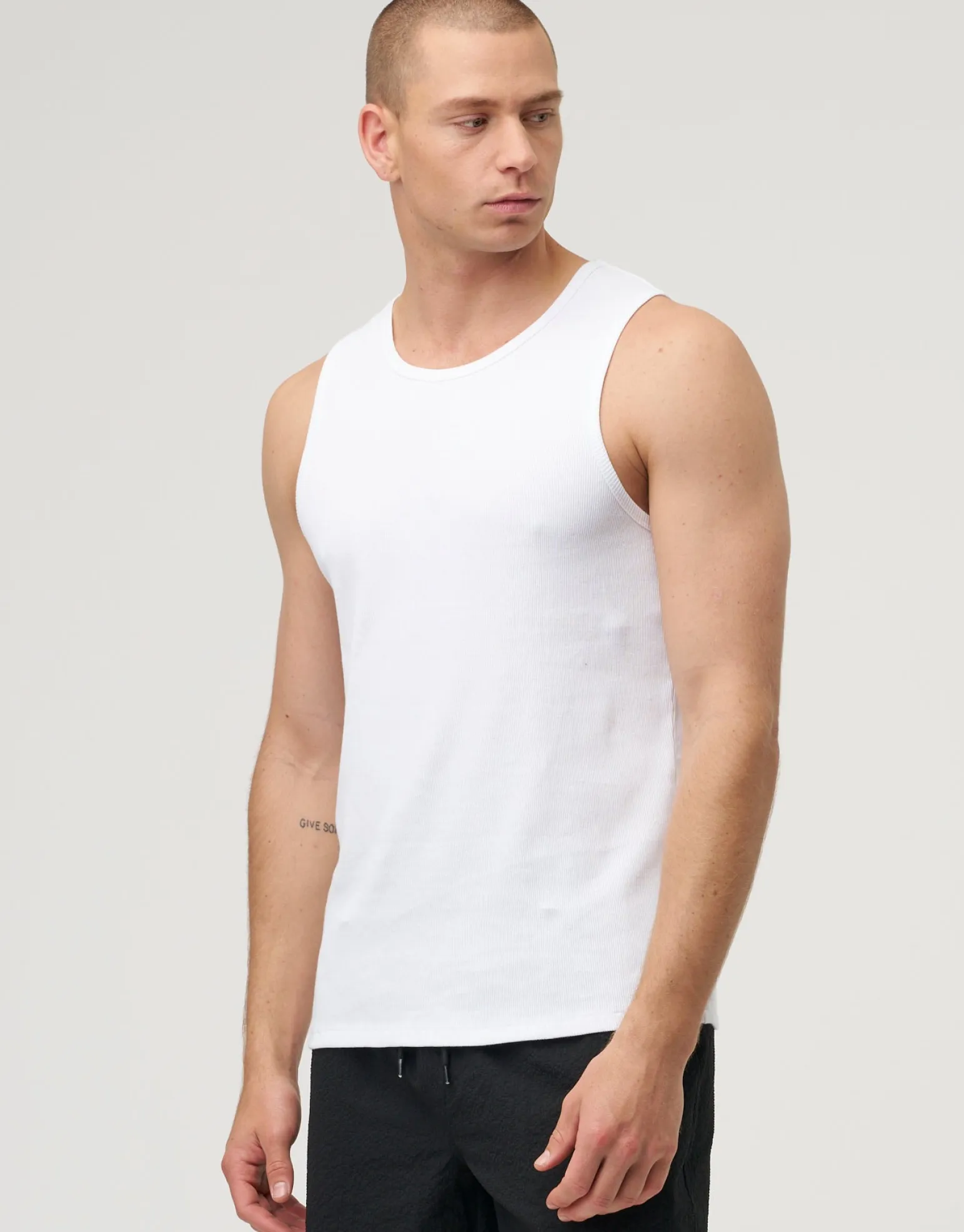Ribbed Slim Fit Cotton Singlet in Asphalt