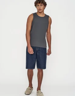 Ribbed Slim Fit Cotton Singlet in Asphalt