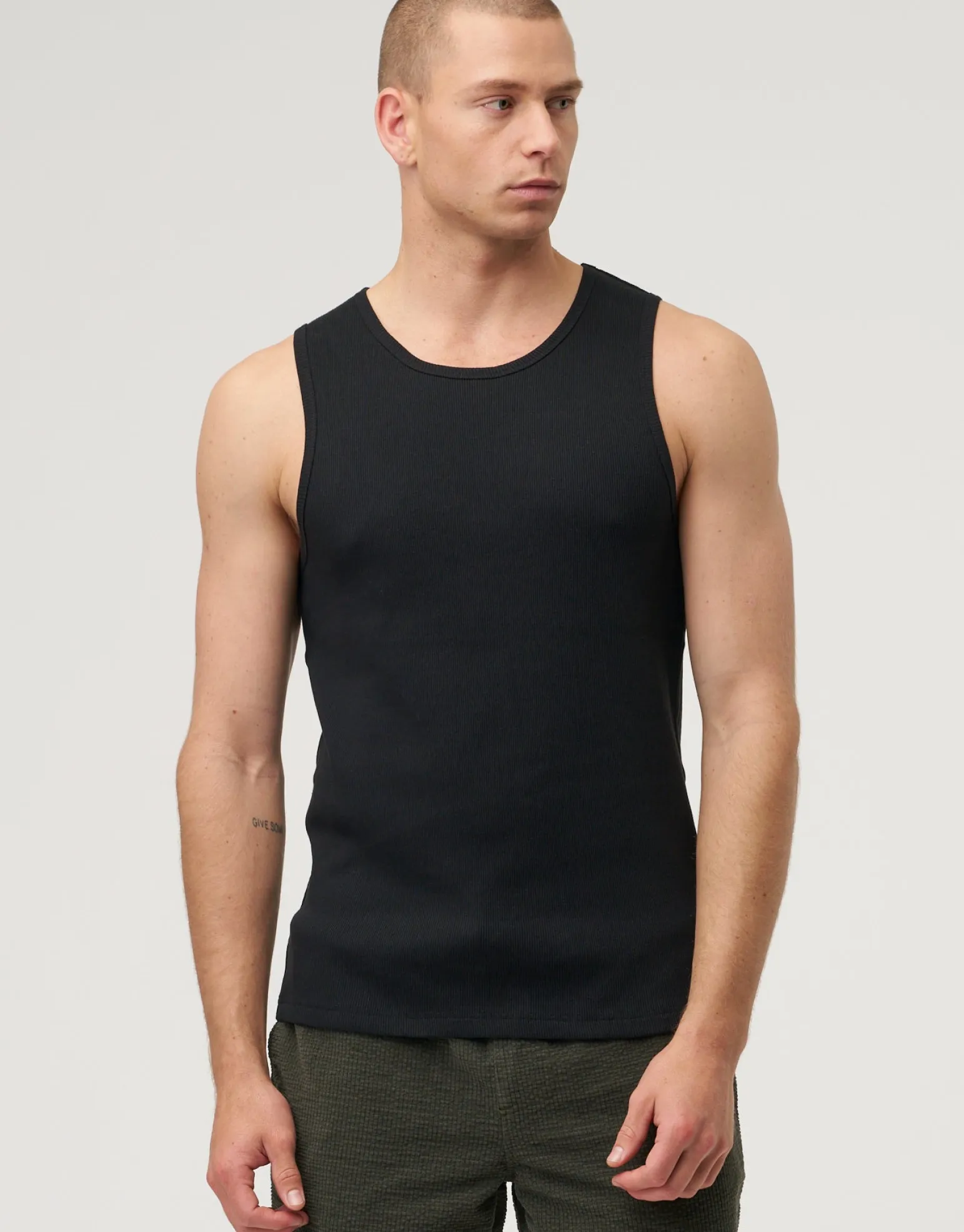 Ribbed Slim Fit Cotton Singlet in Asphalt